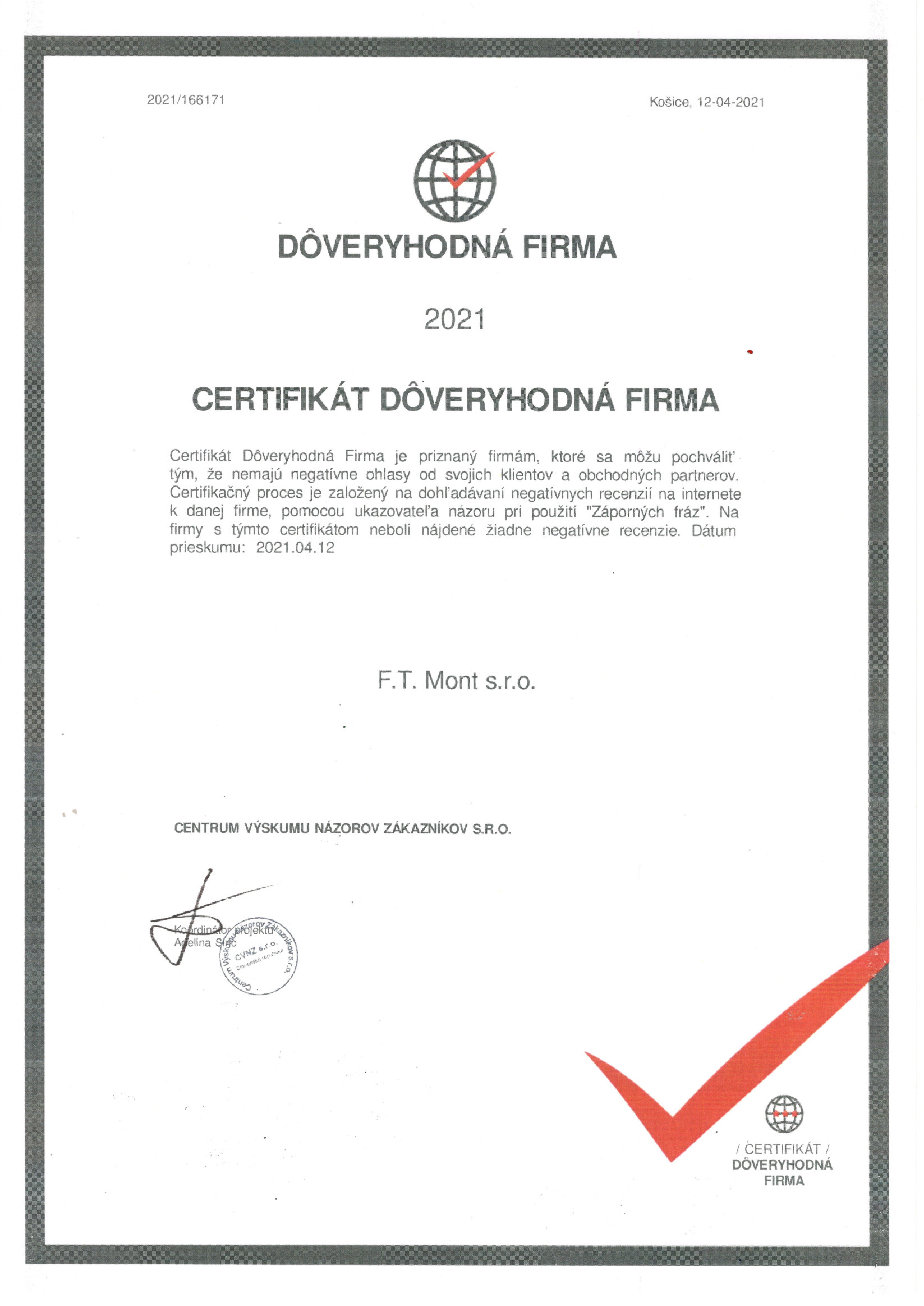 [Certifikát Dôveryhodná firma]