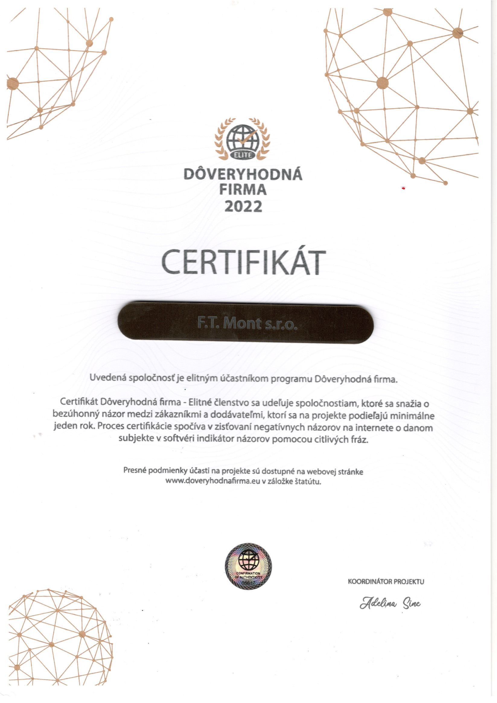 [Certifikát Dôveryhodná firma]