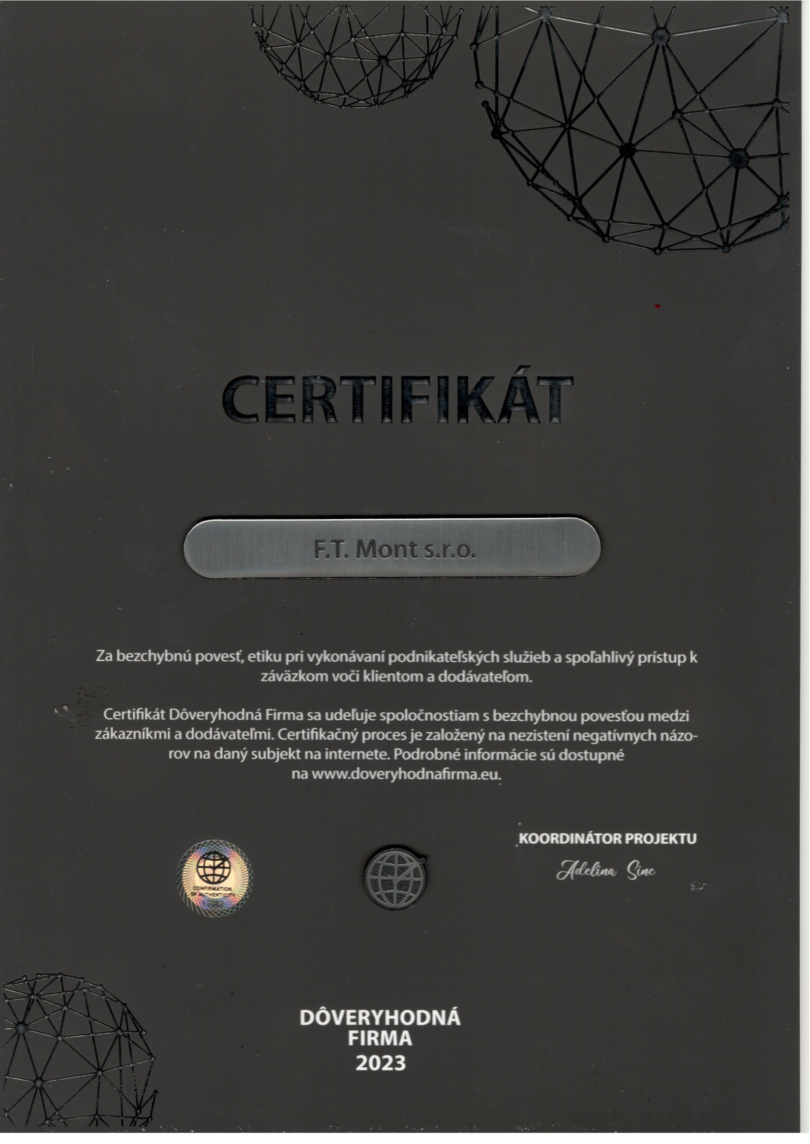 [Certifikát Dôveryhodná firma]